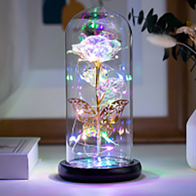 White Lighted Rose w/Butterfly