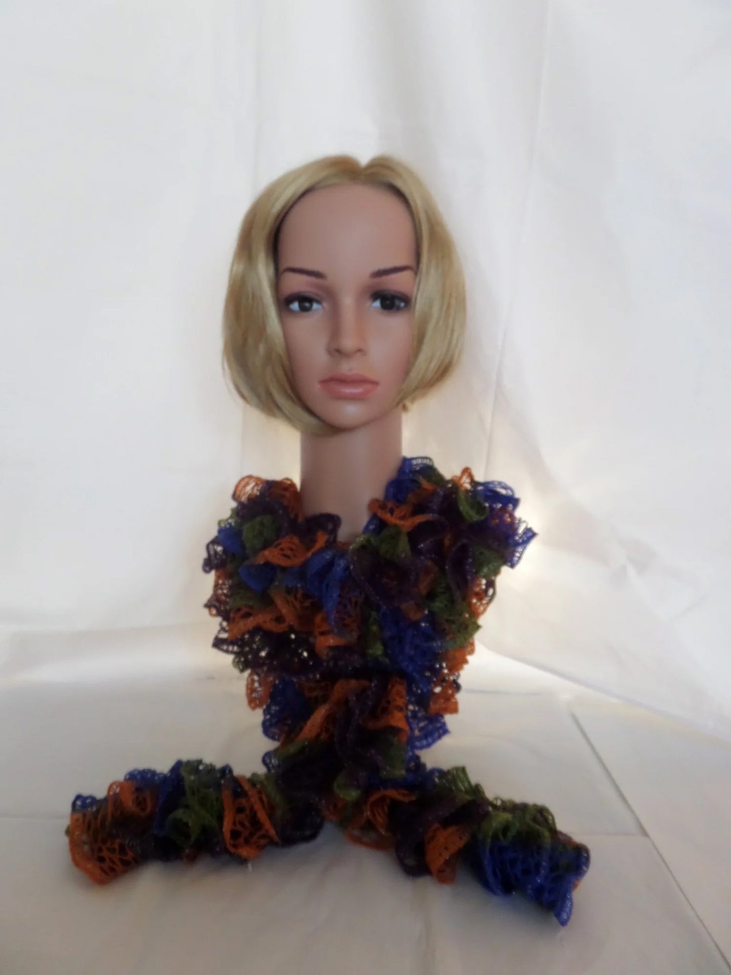 Purple, Blue, Green & Rust Scarf With Metallic Edge