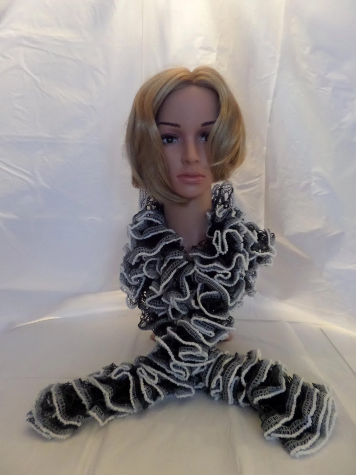 Black Scarf with Gray and White Trim