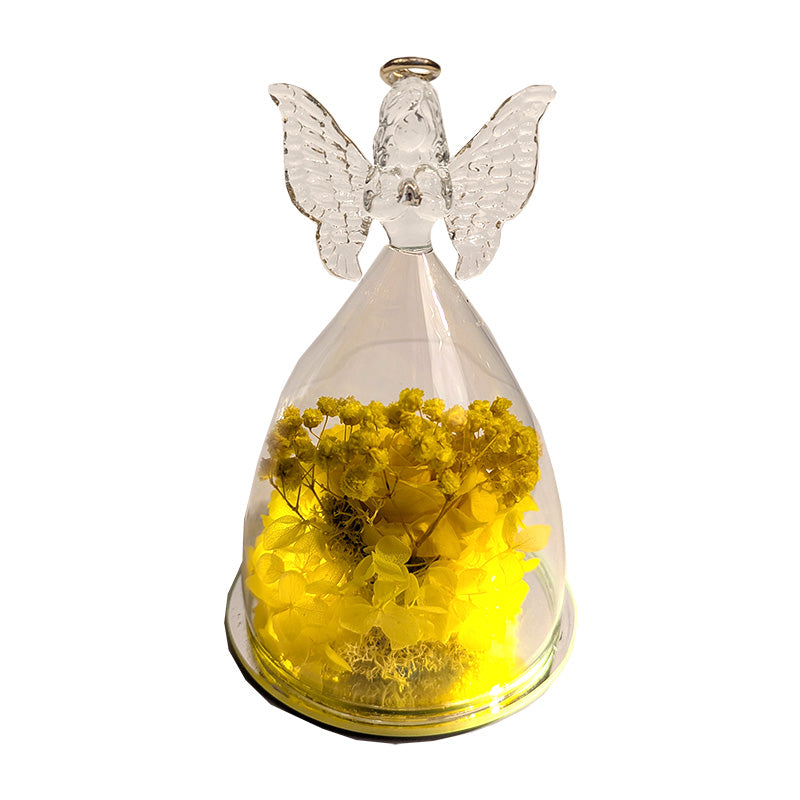 Lighted Glass Angels with Flowers Yellow