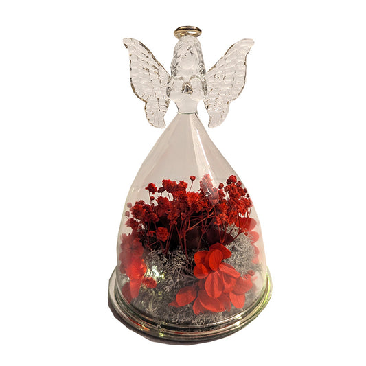 Lighted Glass Angels with Flowers Burgundy