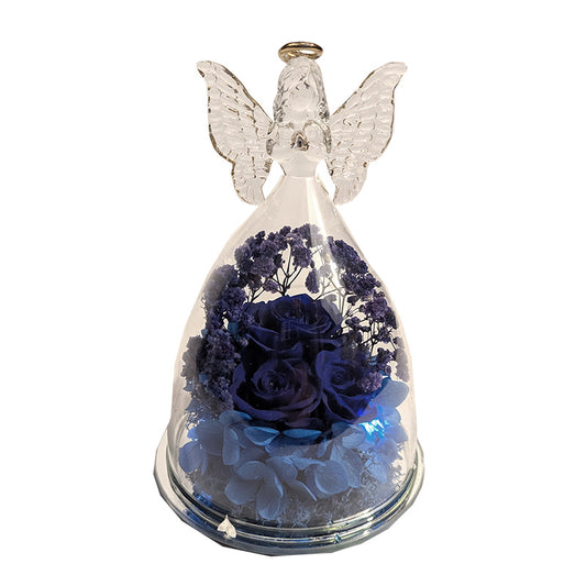 Lighted Glass Angel with Flowers Royal Blue