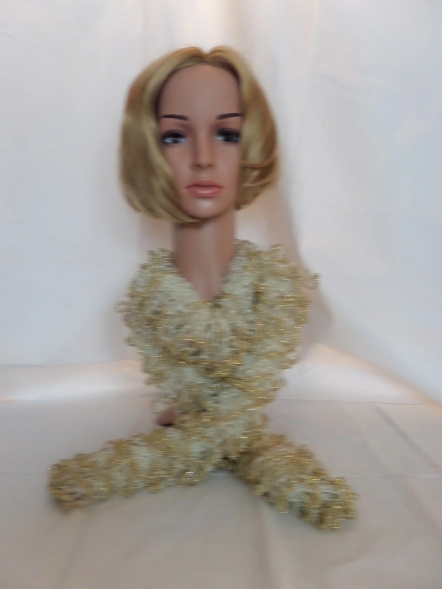 Cream Scarf With Gold Metallic Edge