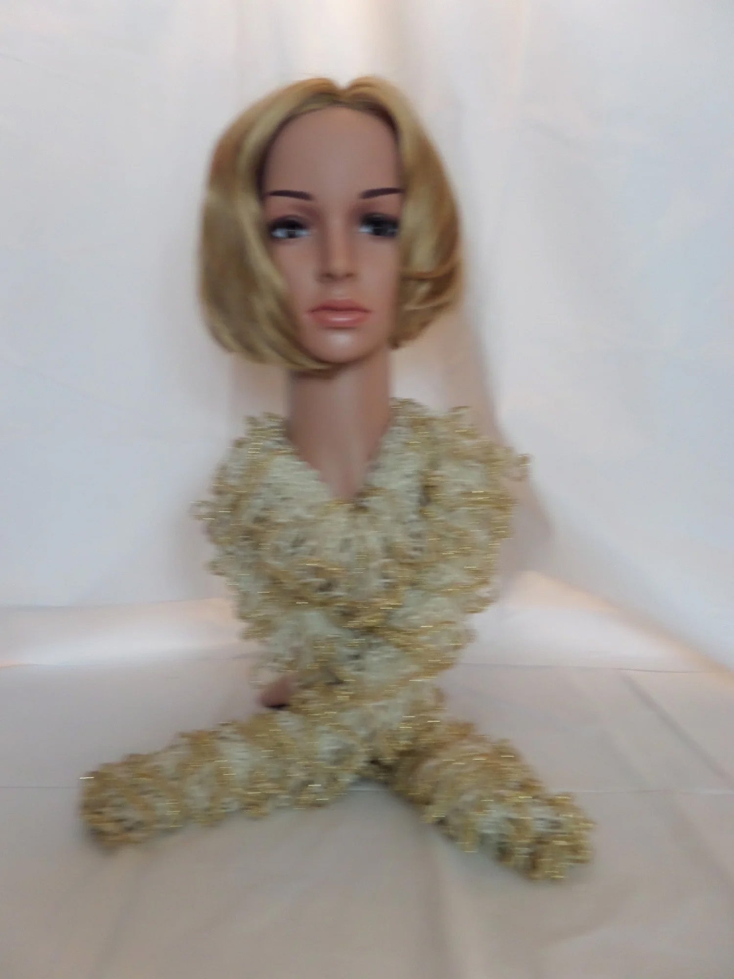 Cream Scarf With Gold Metallic Edge