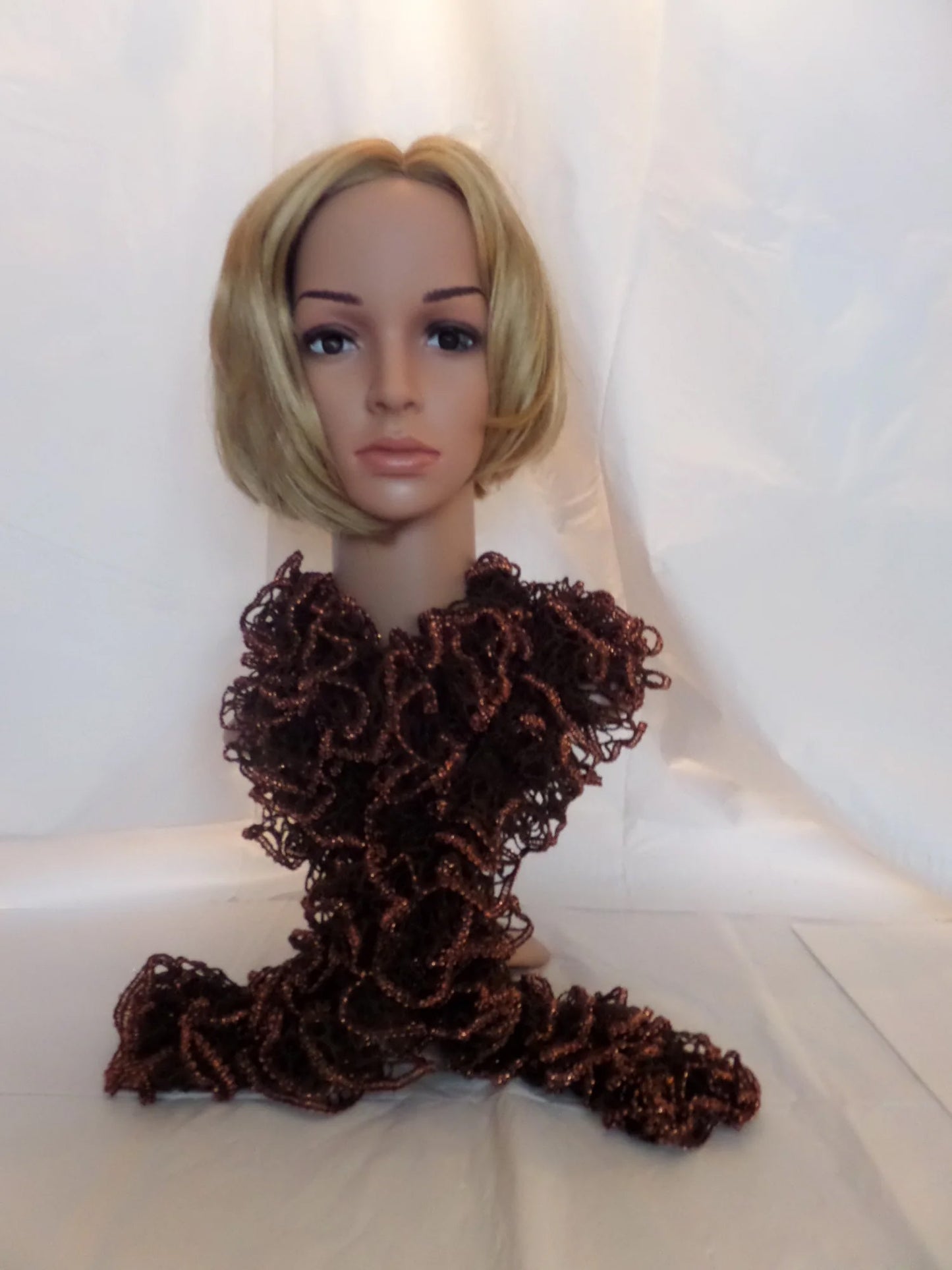 Brown Scarf With Copper Metallic Edge