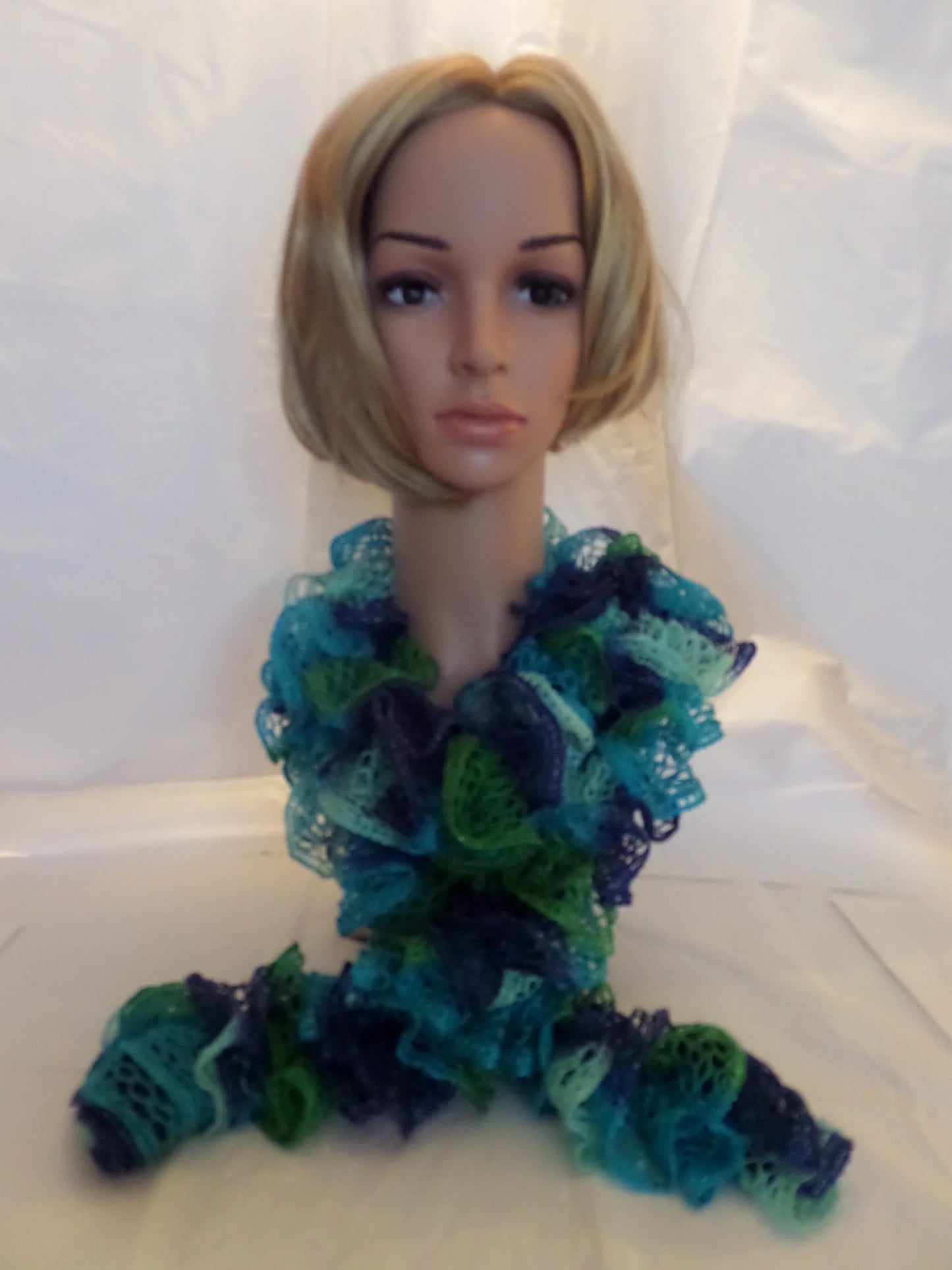 Dark & Medium Blue & Green Scarf With Metallic Edge