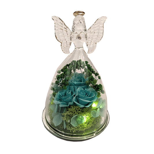 Lighted Glass Angels with Flowers Tiffany Blue